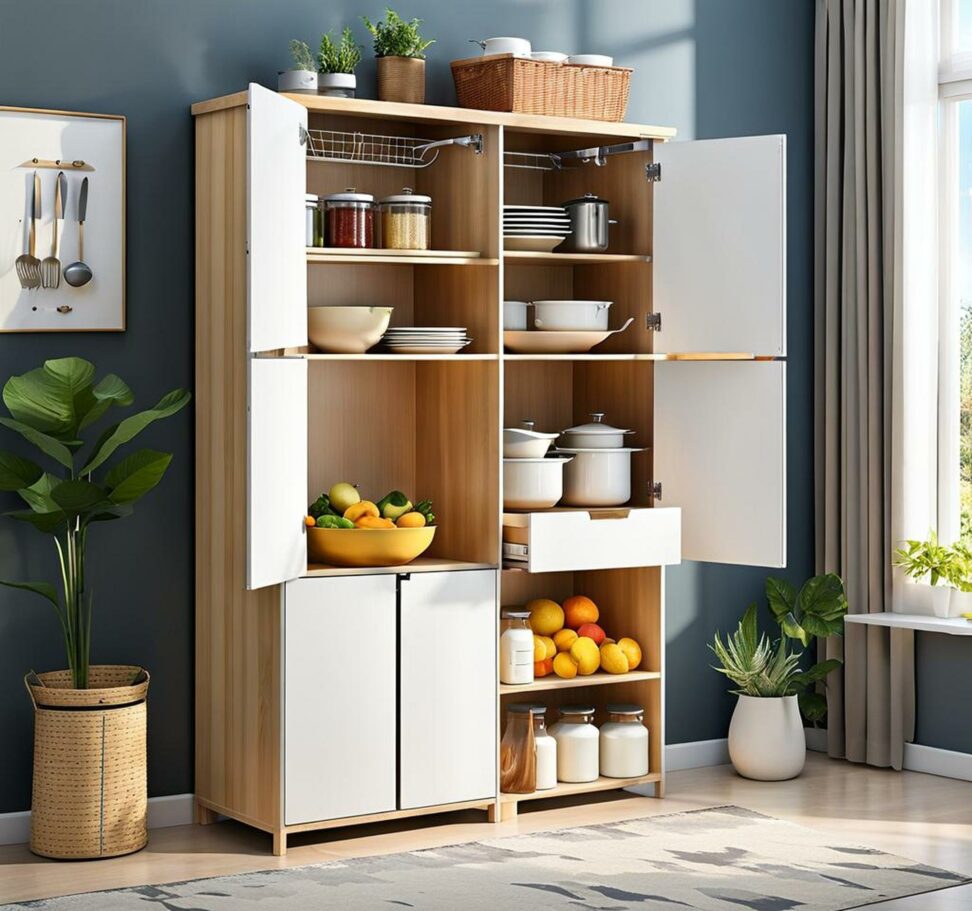 Basicwise Kitchen Pantry Storage Cabinet With Doors And Shelves at ...