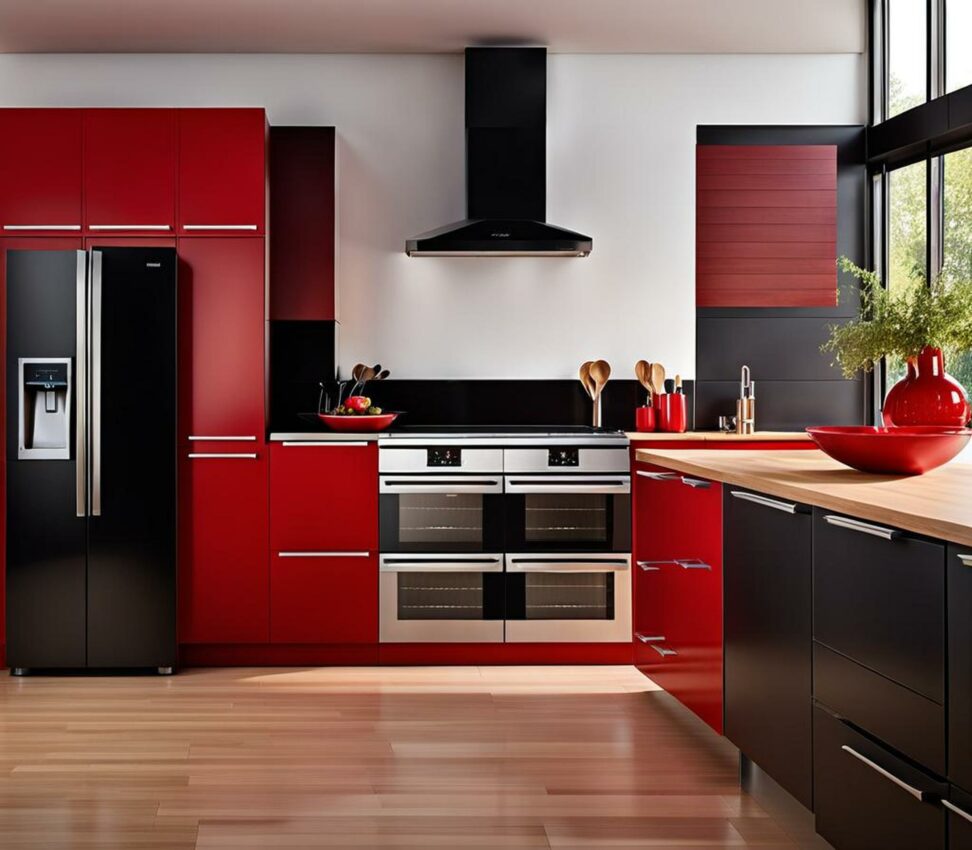 Make a Statement with HighImpact Red and Black Kitchen Style Corley